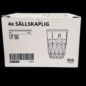 IKEA SALLSKAPLIG Old Fashion Pattern Set of 4 Glasses 13oz clear 804.728.97 New